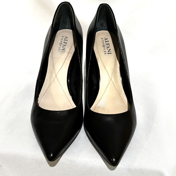 Alfani women JEULES Leather Pointed Toe Classic Pumps mid heel black sz 8 Career - Picture 2 of 12